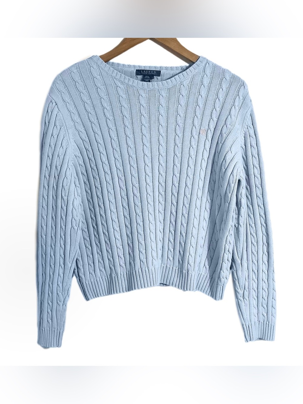 Lauren Ralph Lauren Light Blue Cable Knit Crewneck Sweater